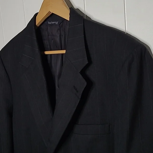 Burberry Blazer Jacket Mens 42 Wool Black Striped Vintage